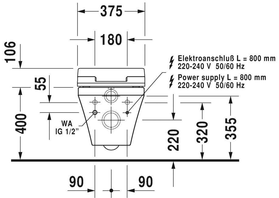 Унитаз с бидеткой Duravit DuraStyle SensoWash 253759 схема 10