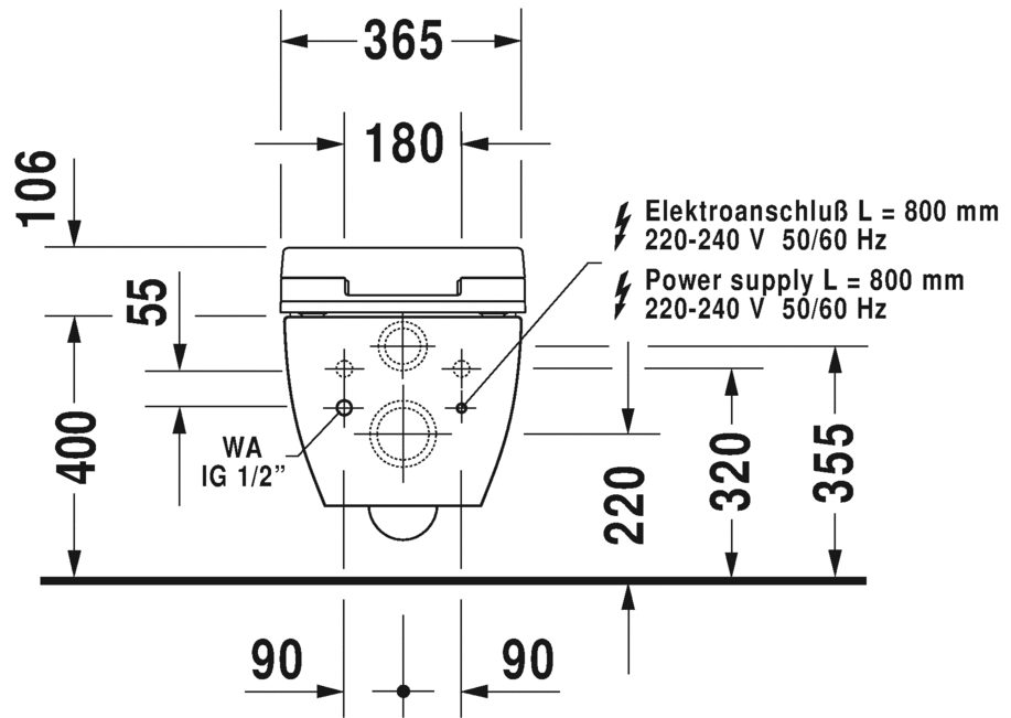 Унитаз с функцией биде Duravit Happy D.2. SensoWash 255059 схема 10