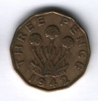 3 пенса 1942 г. Великобритания