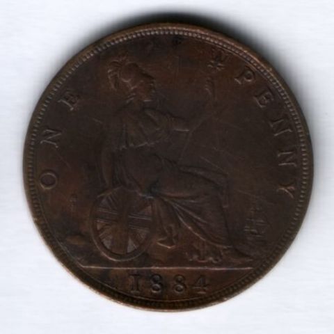 1 пенни 1884 г. Великобритания XF-