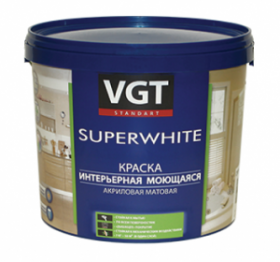 Краска Интерьерная, Моющаяся VGT Superwhite ВД-АК-1180 13кг Матовая, Белая*