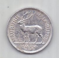 1/2 рупии 1934 г. AUNC Маврикий. Великобритания