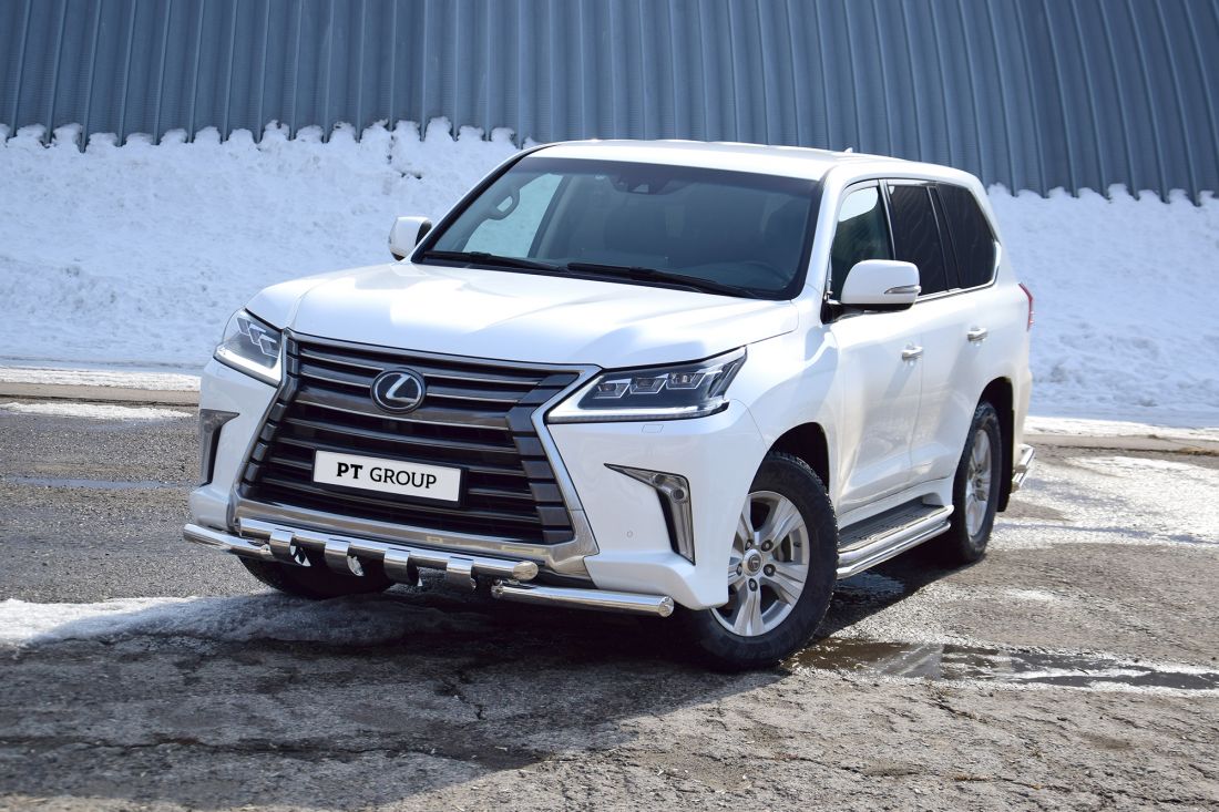 Защита переднего бампера двойная с зубьями D63/63мм (НПС) LEXUS LX 450D 2015-