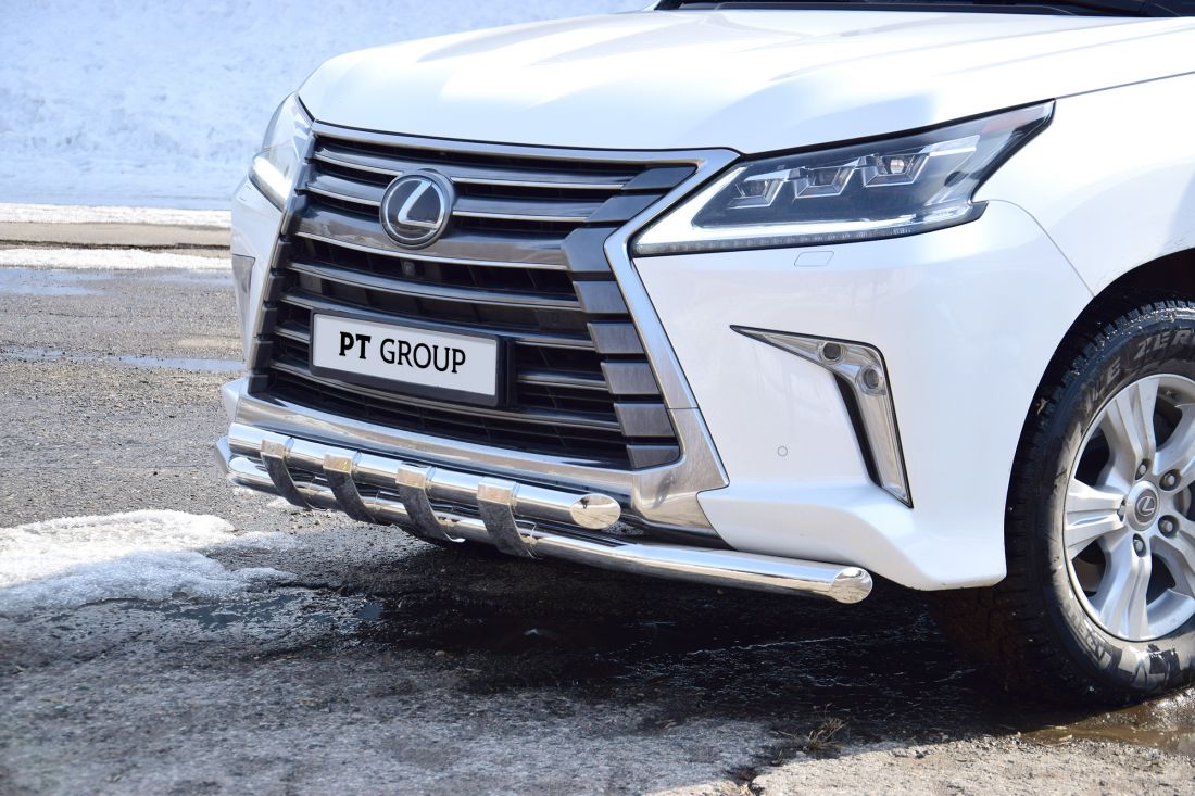 Защита переднего бампера двойная с пластинами D63/63мм (НПС) LEXUS LX 450D 2015-