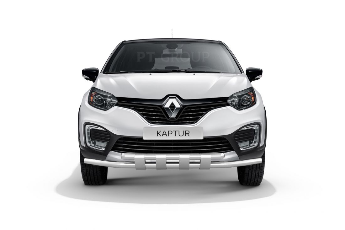 Защита переднего бампера двойная с пластинами D63/63мм (НПС) RENAULT Kaptur 2016-