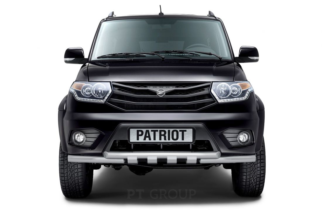 Защита переднего бампера двойная с клыками D63/63мм (НПС) UAZ Patriot 2014-