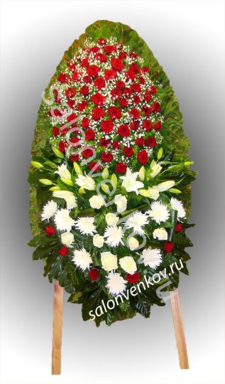 Элитный траурный венок из живых цветов №76, РАЗМЕР 100см,120см,140см,170см