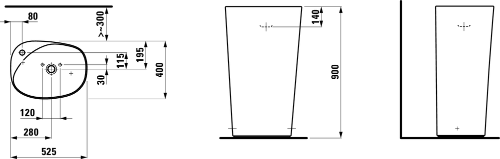 Напольная раковина Laufen Palomba 52х40 схема 2