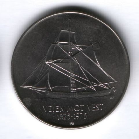 5 крон 1975 г. Норвегия UNC, 150 лет иммиграции в Америку