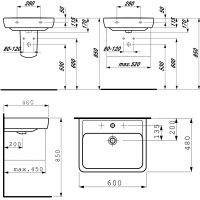Навесная раковина Laufen Pro 60х48 схема 2