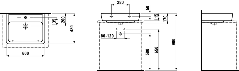 Накладная раковина Laufen Pro 60х48 см схема 2