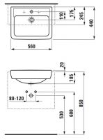 Полувстраиваемая прямоугольная раковина Laufen Pro 56х44 схема 1