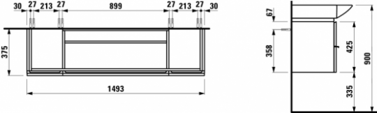 Laufen Palace 4.0135.3 тумба под раковину 150х37,5 схема 1