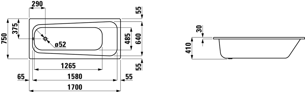 Стальная ванна Laufen Pro 170х75 classic схема 2