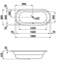 Стальная ванна Laufen Thallium 180х80 схема 2