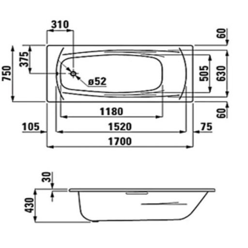 Ванна стальная Laufen Palladium 170x75 схема 2