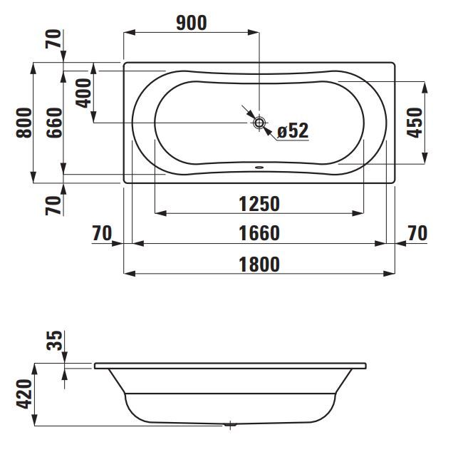 Ванна стальная Laufen Thallium 170x75 схема 2