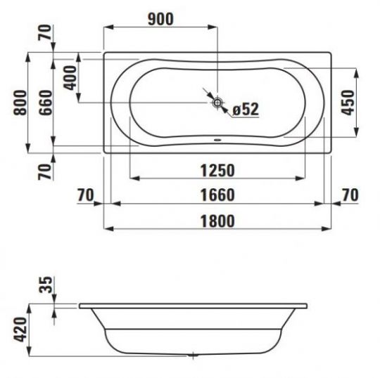 Ванна стальная Laufen Thallium 170x75 схема 2