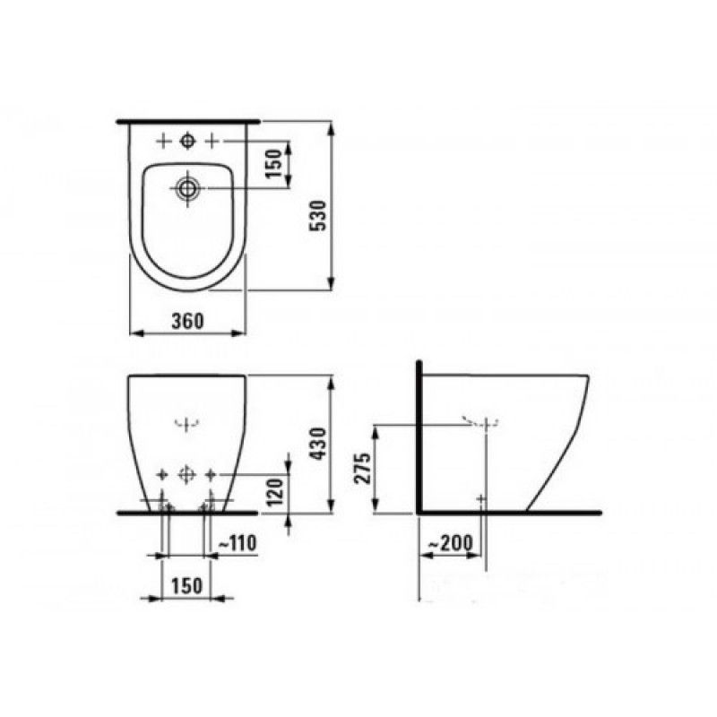 Биде напольное Laufen Pro 53х36 схема 2