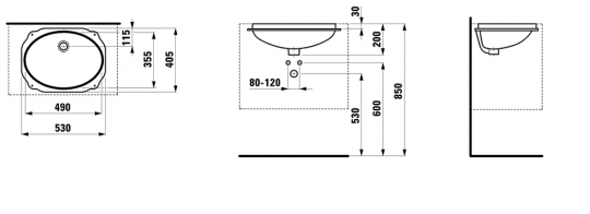 Встраиваемая раковина Laufen Birova для ванной комнаты 49х35 схема 2