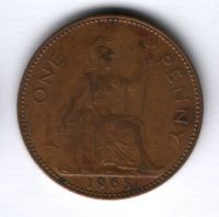 1 пенни 1963 г. Великобритания VF