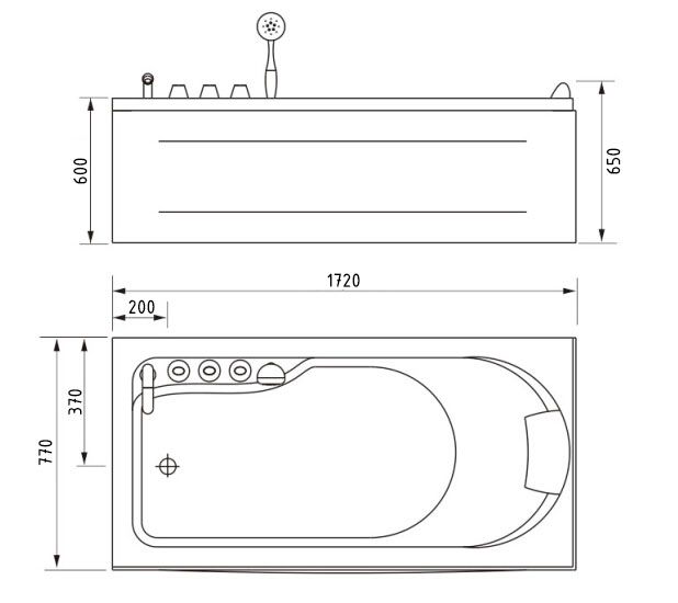 Ванна Gemy G9006-1.7 B L 172x77 схема 2
