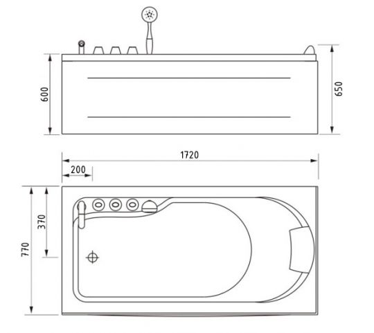 Ванна Gemy G9006-1.7 B L 172x77 схема 2