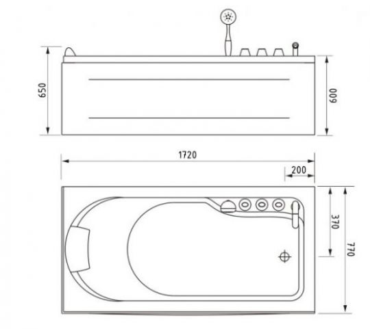 Ванна Gemy G9006-1.7 B R 172x77 схема 2
