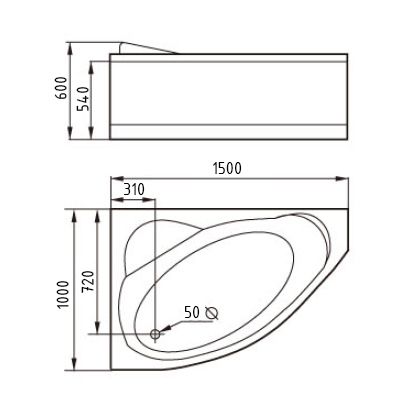 Ванна Gemy G9009 B L 150x100 схема 3