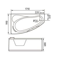 Стеклянная ванна Gemy G9046 II K L 171x99 схема 3