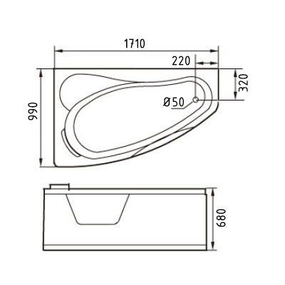 Стеклянная ванна Gemy G9046 II K L 171x99 схема 3