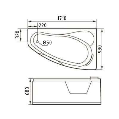 Стеклянная ванна Gemy G9046 II K R 171x99 схема 2