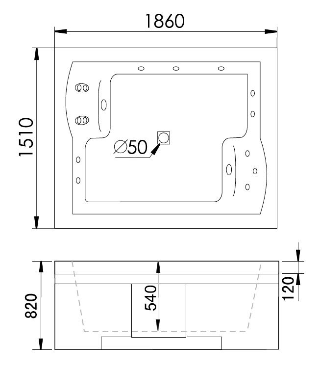 Ванна Gemy G9052 II B R 186x151 схема 3