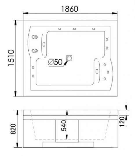 Ванна Gemy G9052 II B R 186x151 схема 3