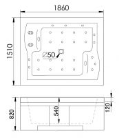 Ванна Gemy G9052 II O R 186x151 схема 3