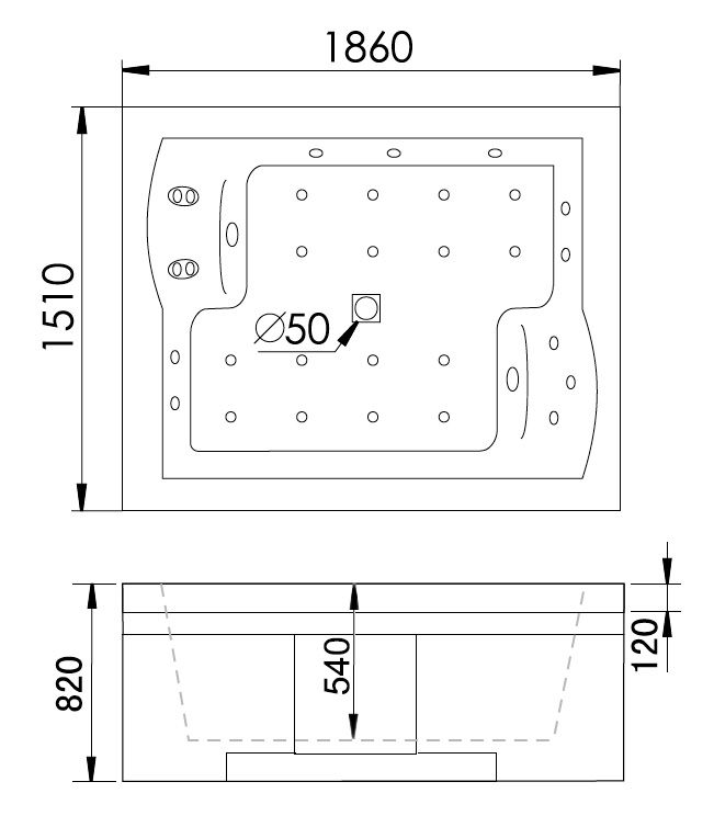 Ванна Gemy G9052 II O R 186x151 схема 3