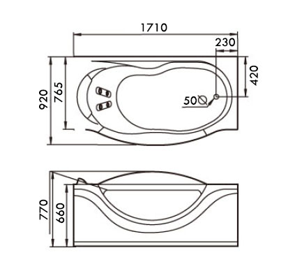 Стеклянная ванна Gemy G9072 K R 171x92 схема 5