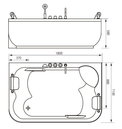 Ванна Gemy G9085 K R 180x116 схема 4