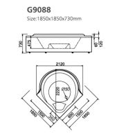 Большая акриловая ванна Gemy G9088 K 185x185 схема 4