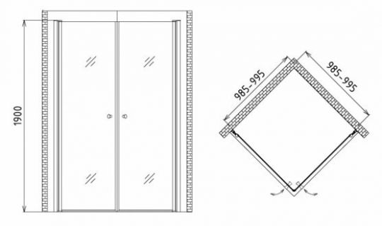 Душевой уголок Gemy New Rockcoco S03162C 100х100 схема 1