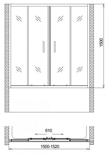 Шторка для ванной Gemy New Tradition 150х150 см схема 2 Шторка для ванной Gemy New Tradition 150х150 см схема 2