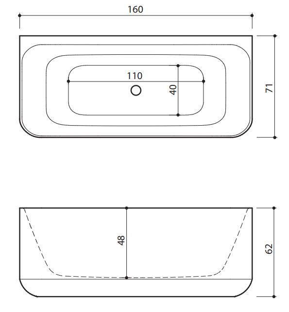 Ванна из искусственного камня Balteco Gamma 160 160x71 схема 2