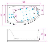 Асимметричная ванна Balteco Eclipse 17 с хромотерапией 170x98 схема 2