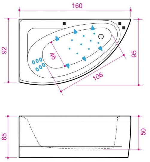 Гидромассажная ванна с подсветкой Balteco Idea 16 160x95 схема 2