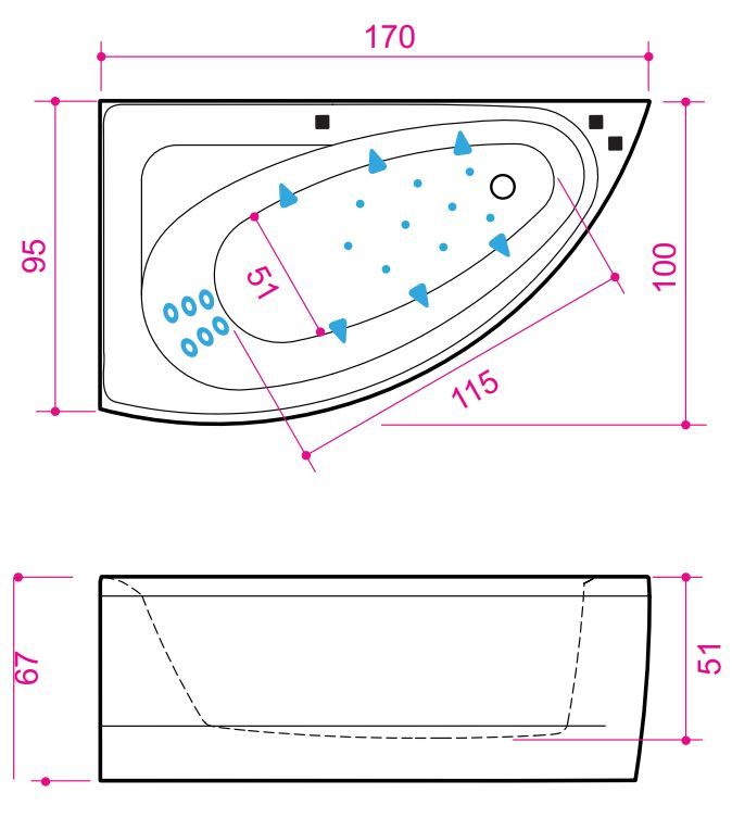 Гидромассажная ванна Balteco Idea 17 170x100 схема 2