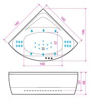 Гидромассажная акриловая ванна с подсветкой Balteco Linea 14 140x140 схема 2