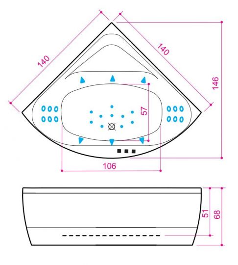 Гидромассажная акриловая ванна с подсветкой Balteco Linea 14 140x140 схема 2