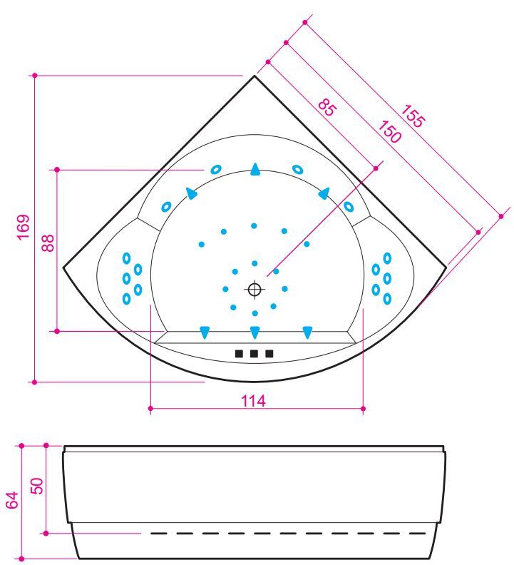 Акриловая ванна Balteco Metro 155x155 с гидромассажем схема 2
