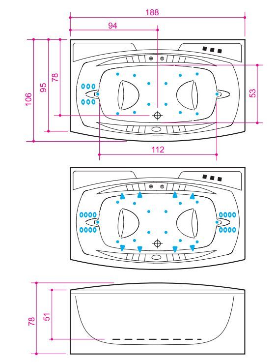 Гидромассажная ванна Balteco Quatro Maxi C 188x106 схема 2