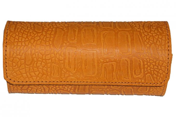 Домино профессиональное D6 в рыжем пенале из тесненой телячьей кожи